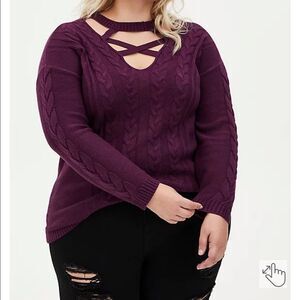 New Purple Torrid Strappy Front Cable Knit Tunic Pullover